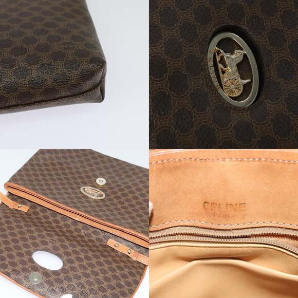 CELINE Macadam Canvas Shoulder Bag Pvc Leather Brown Gold - Picture 11 of 13